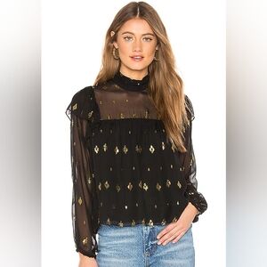 A.L.C. Black and Gold Sheer Blouse